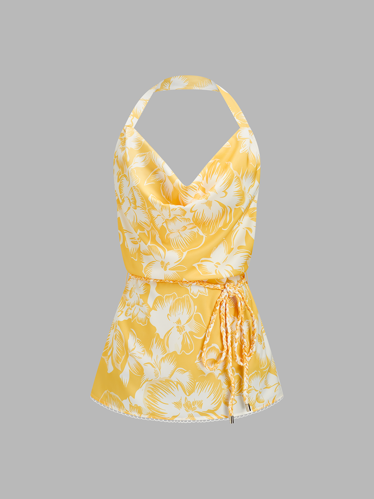 Floral Print Halter Cowl Neck Top & Shorts Set