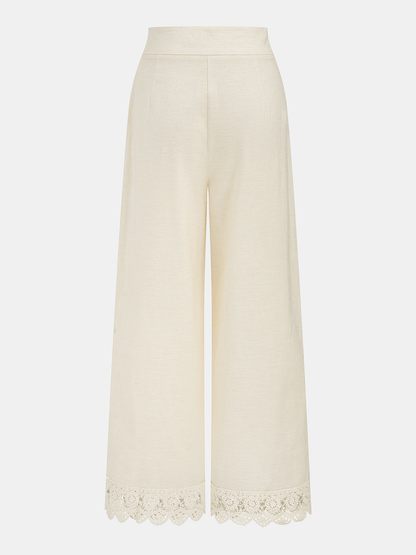 Cotton Linen Lace Trim Two-Piece Pants Set