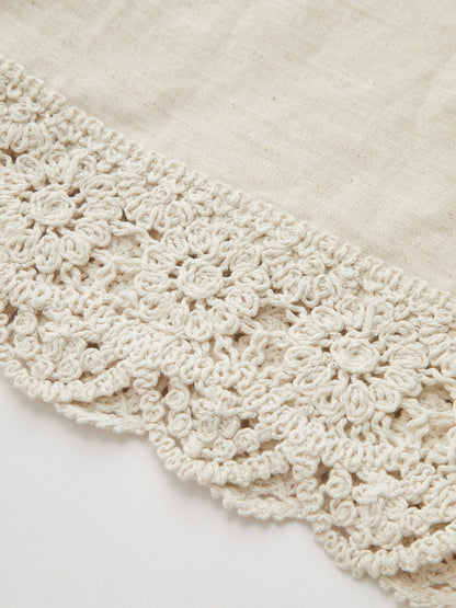 Cotton Linen Lace Trim Two-Piece Pants Set
