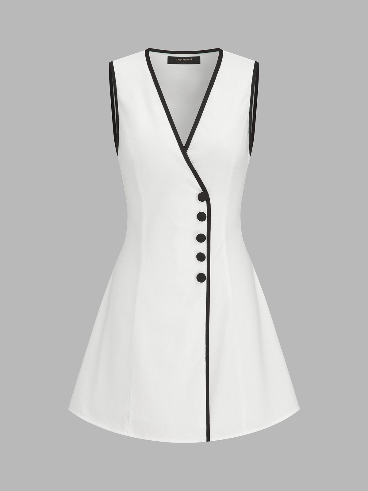 Linen Blend Contrast Trim Sleeveless Mini Dress