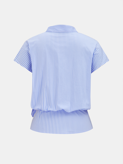 Tie-Neck Striped Cotton-Blend Blouse