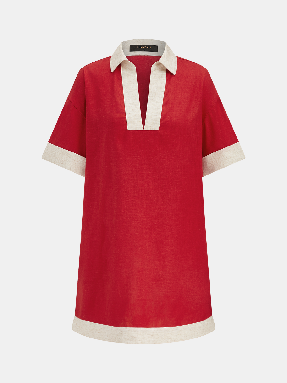 Tencel Linen Blend Contrast Trim Shift Dress