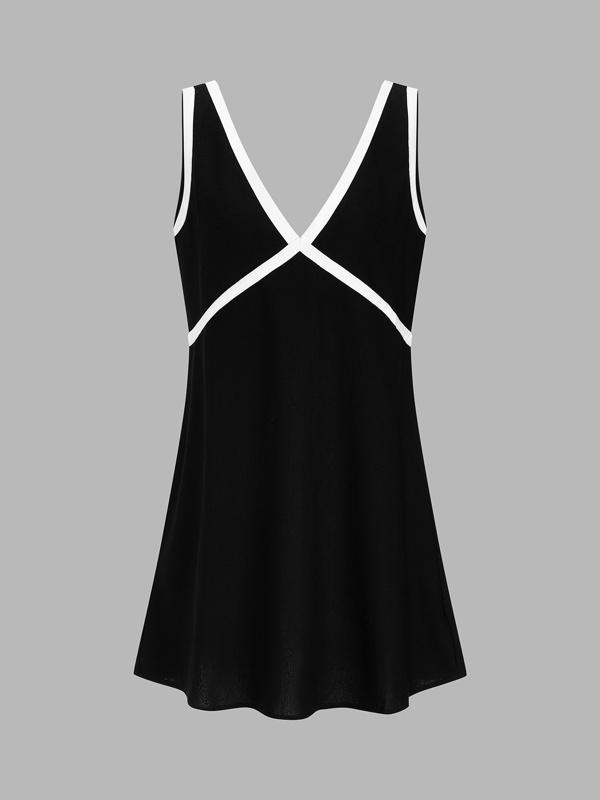 Oversize Contrast Trim Linen-Blend Mini Dress