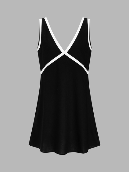 Oversize Contrast Trim Linen-Blend Mini Dress