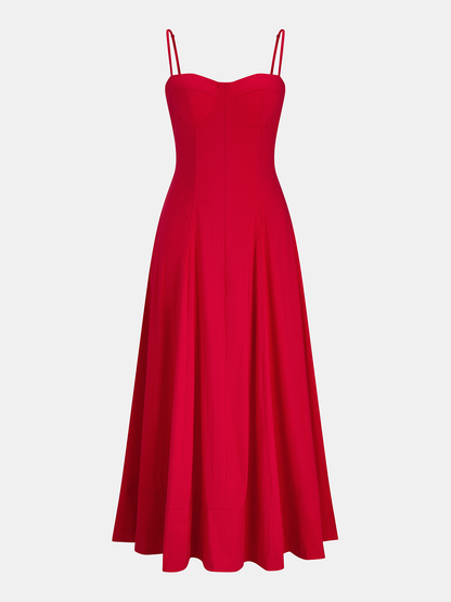 Cotton Blend Pocketed Cami Flared Maxi Dress