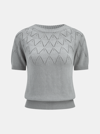 Eyelet Detail Short Sleeve Knit Top