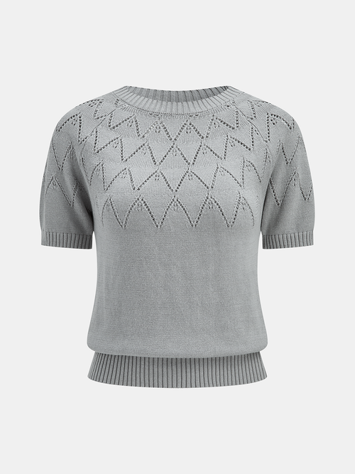 Eyelet Detail Short Sleeve Knit Top