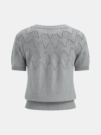 Eyelet Detail Short Sleeve Knit Top