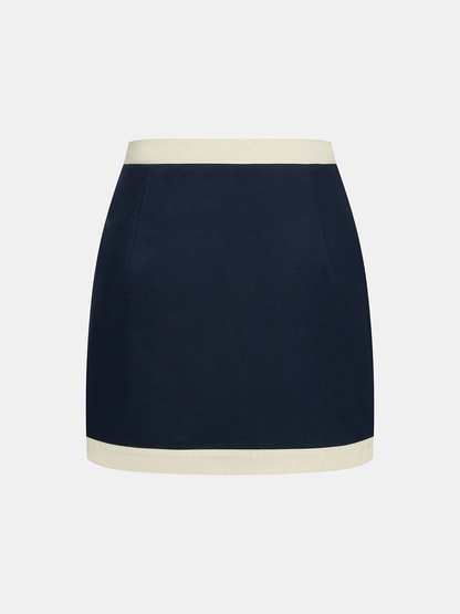 Cotton Contrast Trim Two Piece Skirt Set