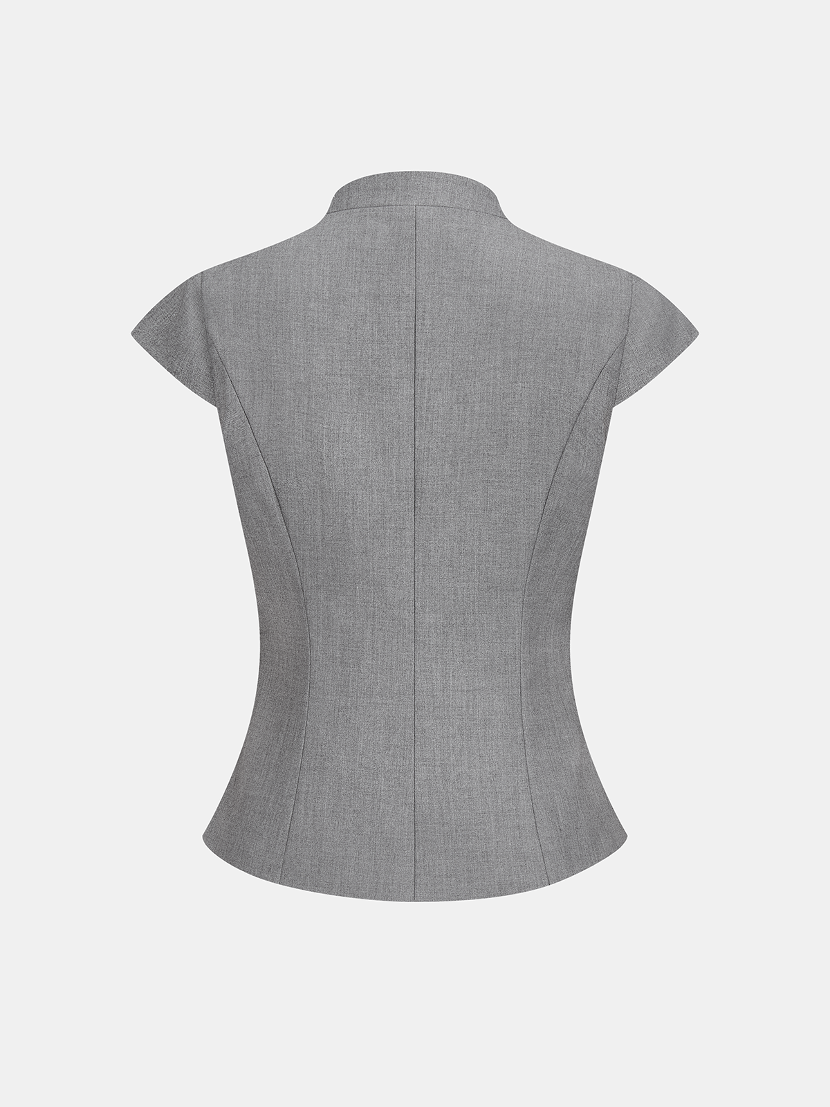 Zipper Stand Collar Cap Sleeve Blouse