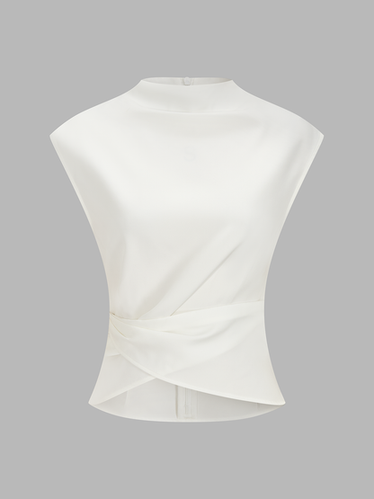 Mock Neck Sleeveless Asymmetrical Hem Blouse
