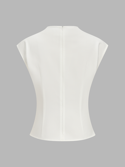 Mock Neck Sleeveless Asymmetrical Hem Blouse