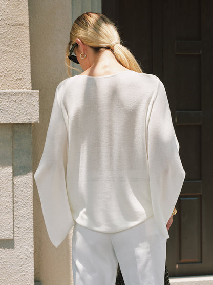 Boat Neck Cape Sleeve Knit Top