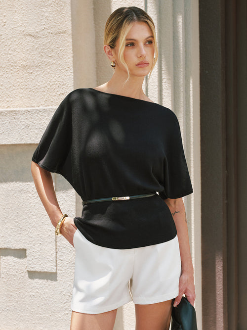 Tencel Batwing Sleeve Belted Knit Top