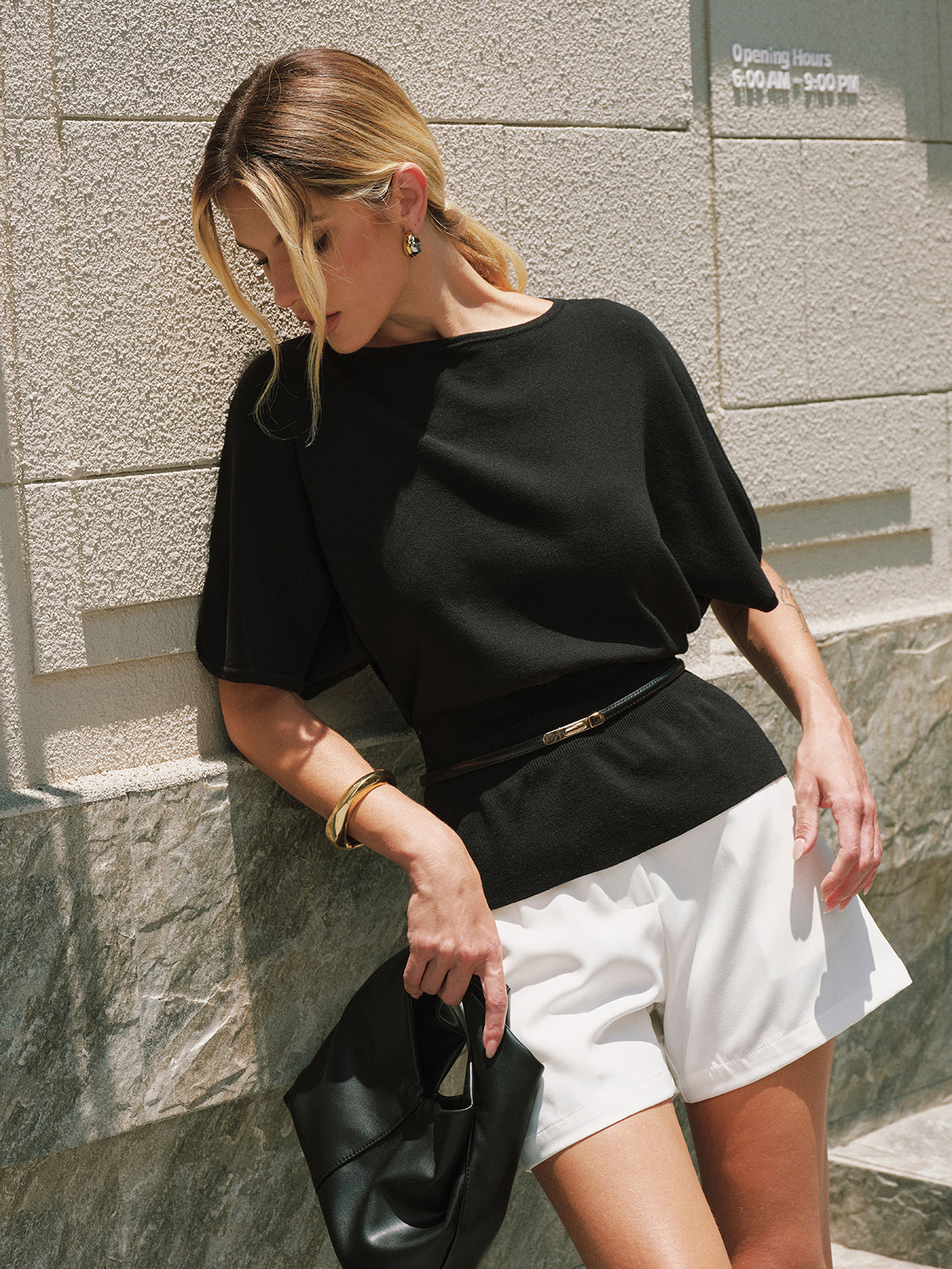 Tencel Batwing Sleeve Belted Knit Top
