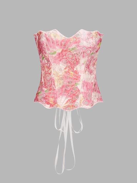 Floral Lace Back Tie Corset Top