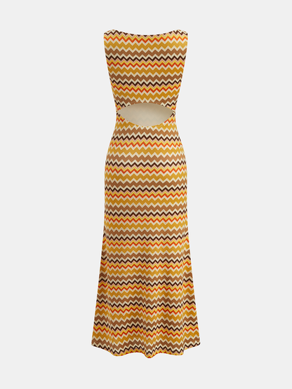 Cutout Back Zigzag Knit Maxi Dress