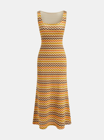 Cutout Back Zigzag Knit Maxi Dress