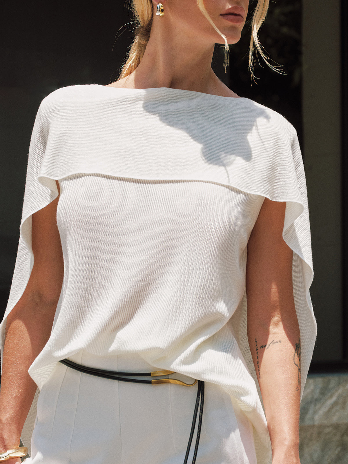 Boat Neck Cape Sleeve Knit Top