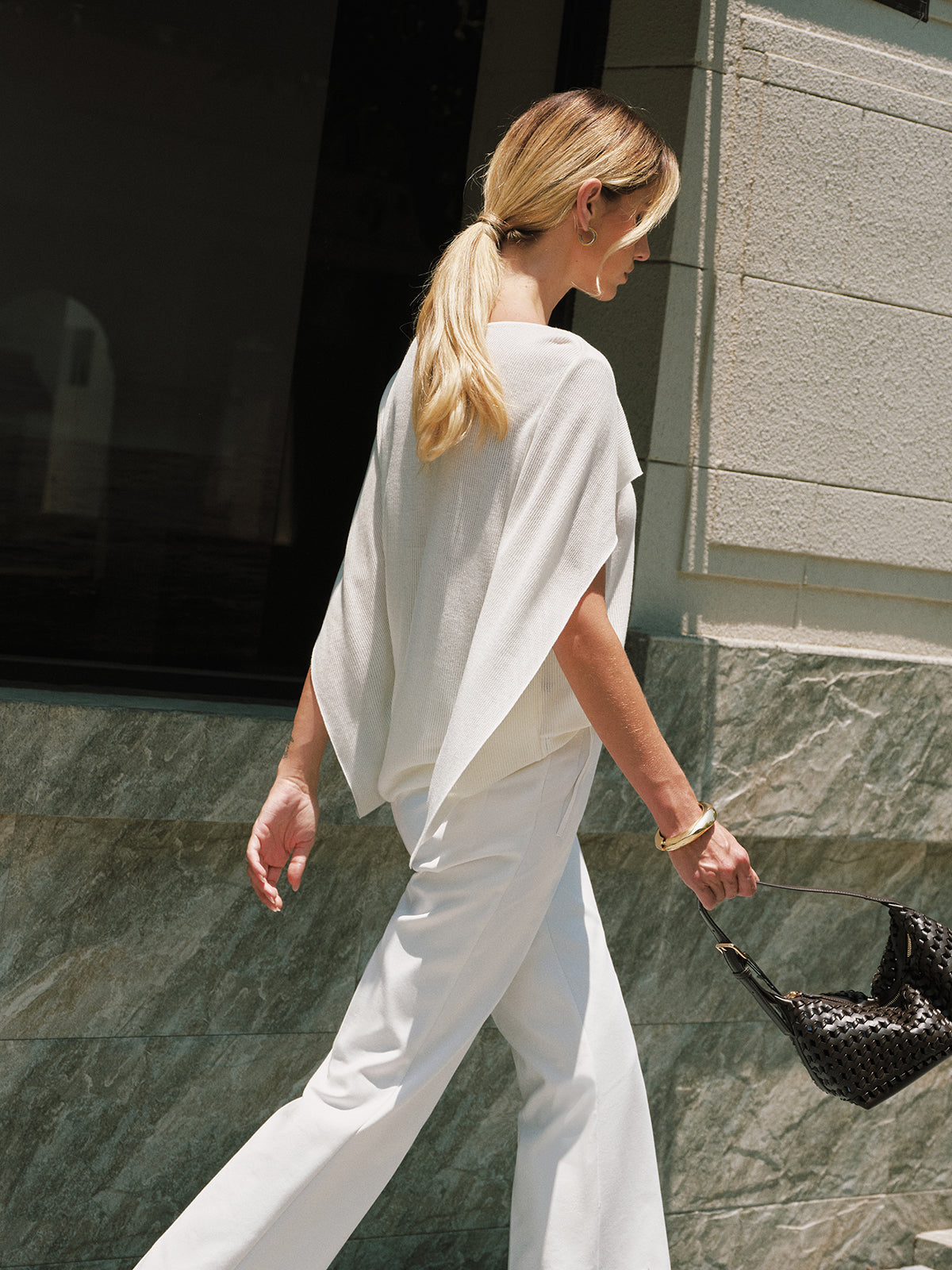 Boat Neck Cape Sleeve Knit Top