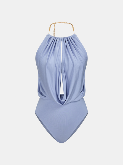 Chain Halter Bodysuit & High-Waisted Palazzo Pants Set