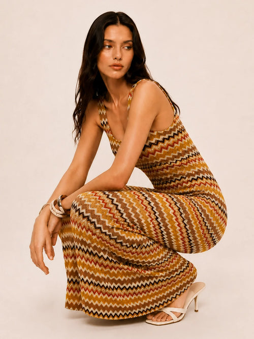 Cutout Back Zigzag Knit Maxi Dress