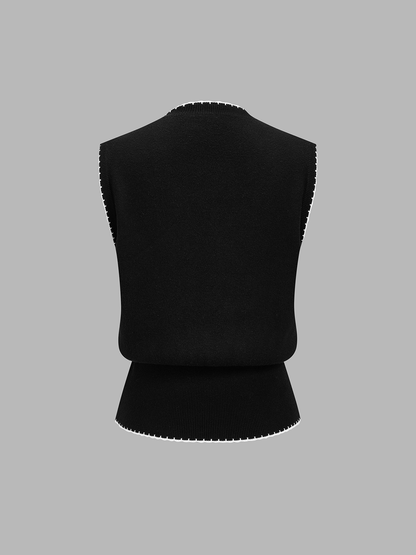 Contrast Trim V-Neck Sweater Vest