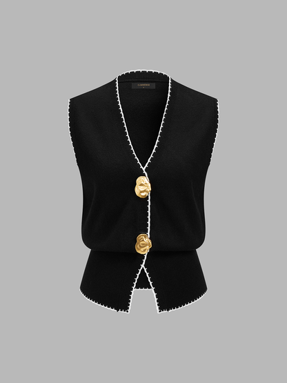 Contrast Trim V-Neck Sweater Vest