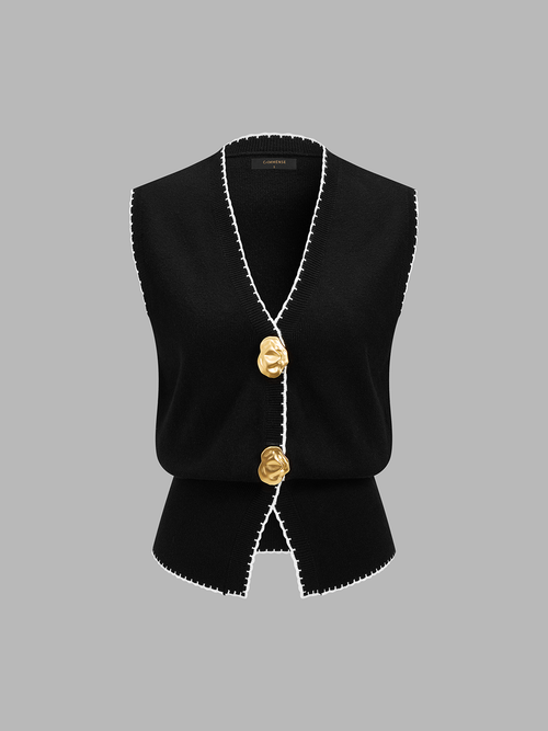 Contrast Trim V-Neck Sweater Vest