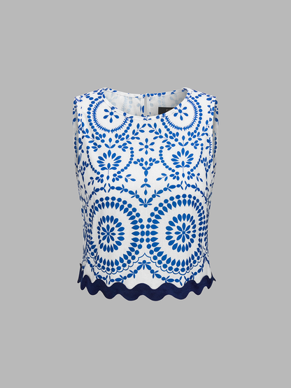 Scalloped Hem Printed Top & Pants Set