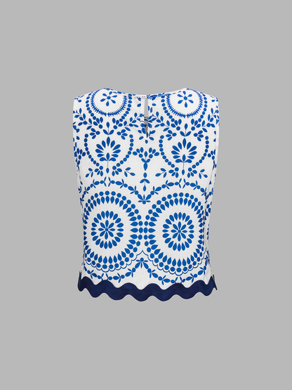 Scalloped Hem Printed Top & Pants Set
