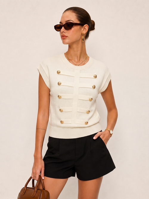 Napoleon Metal Detail Crew Neck Knit Top