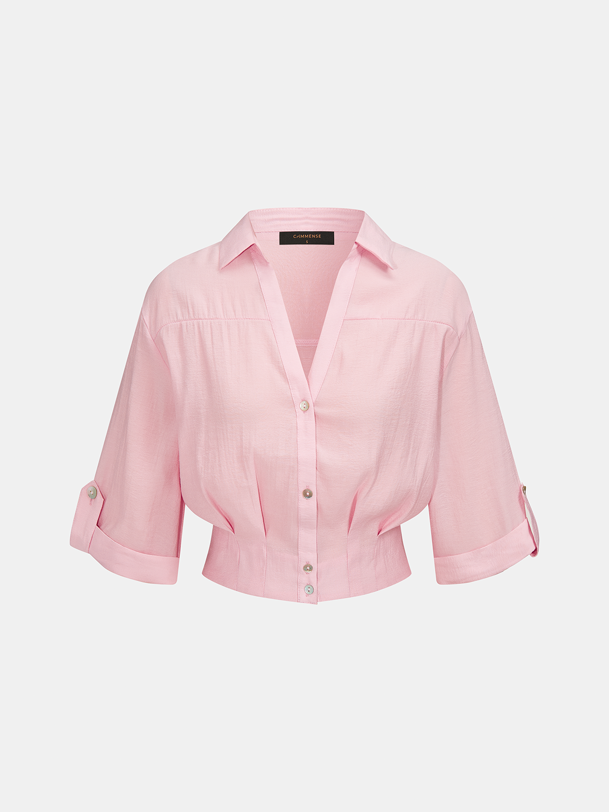 Cropped V Neck Button Front Blouse