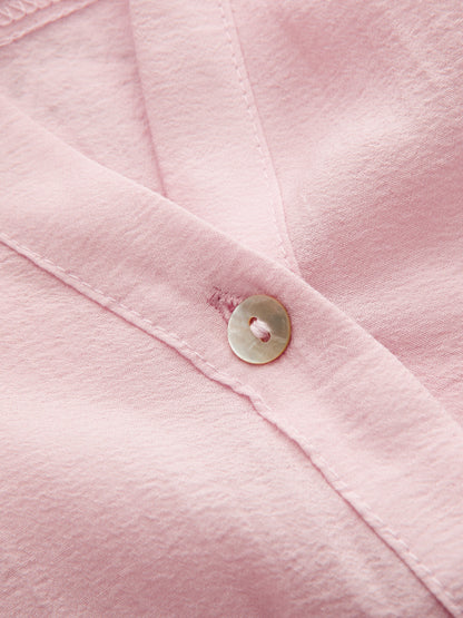 Cropped V Neck Button Front Blouse