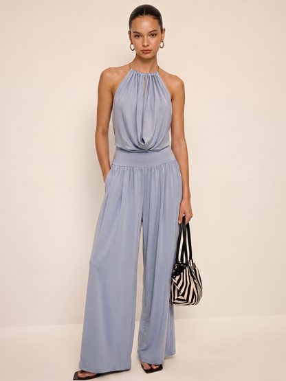 Chain Halter Bodysuit & High-Waisted Palazzo Pants Set