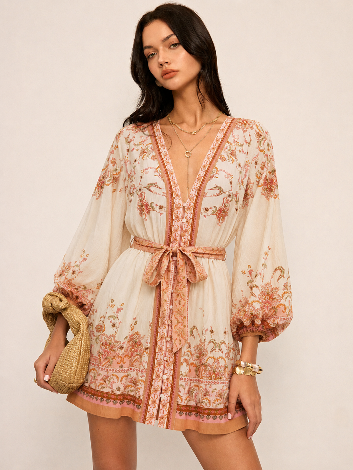 Paisley Print Belted Mini Dress