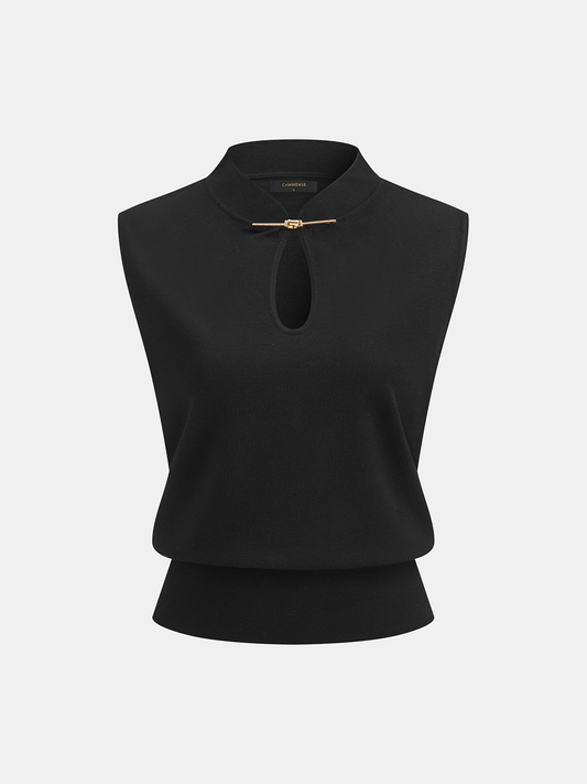 Mandarin Collar Keyhole Toggle Sweater Vest