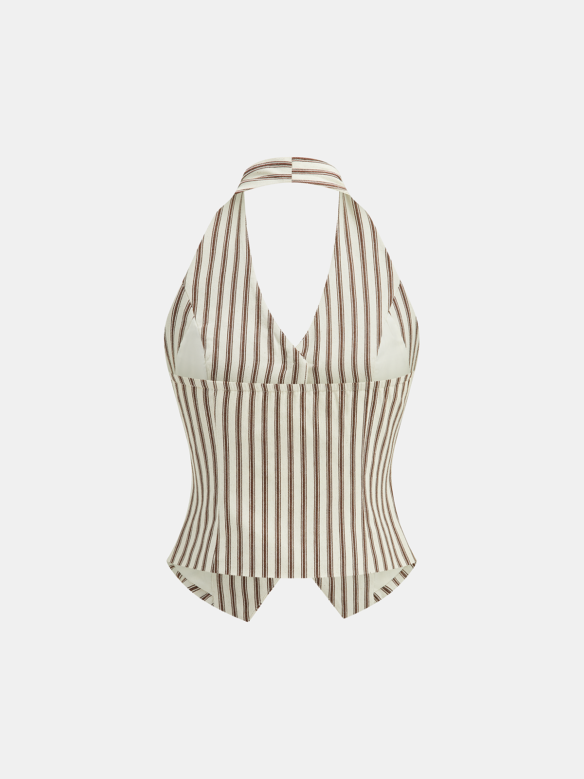Striped Halter Neck Pants Set with Metal Button