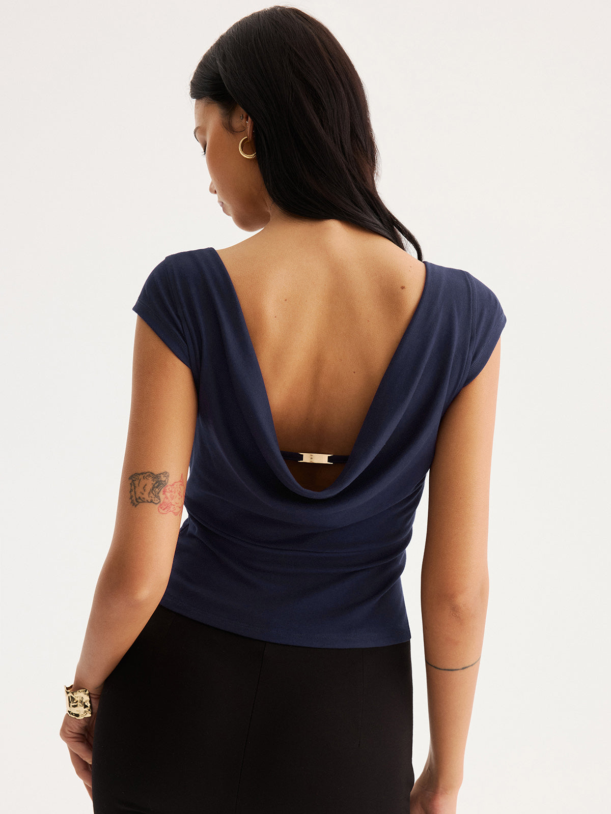Double-Layer Front Cowl Back Cap Sleeve Top
