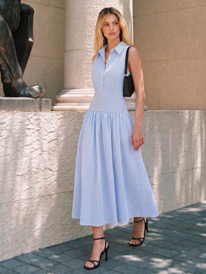 Striped Sleeveless Maxi Shirt Dress