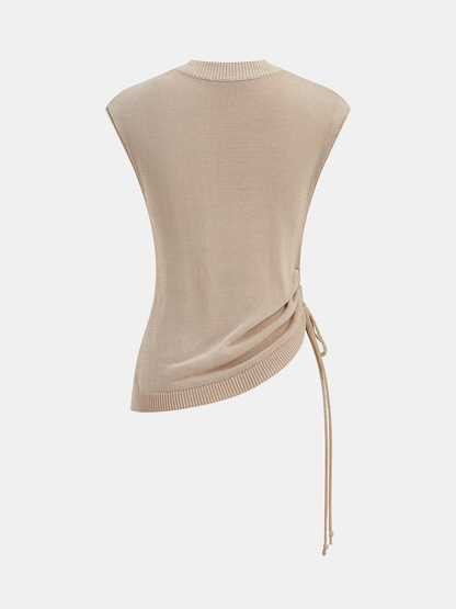 Sleeveless Asymmetric Drawstring Knit Top