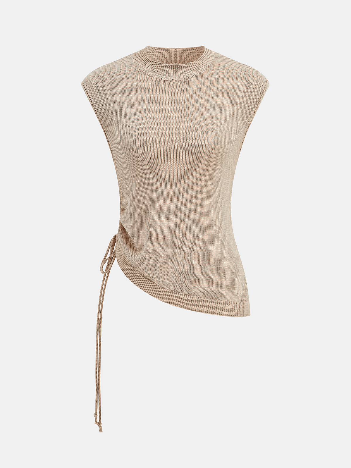 Sleeveless Asymmetric Drawstring Knit Top