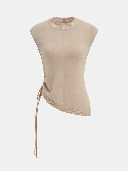 Sleeveless Asymmetric Drawstring Knit Top