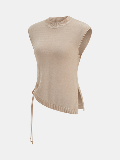 Sleeveless Asymmetric Drawstring Knit Top