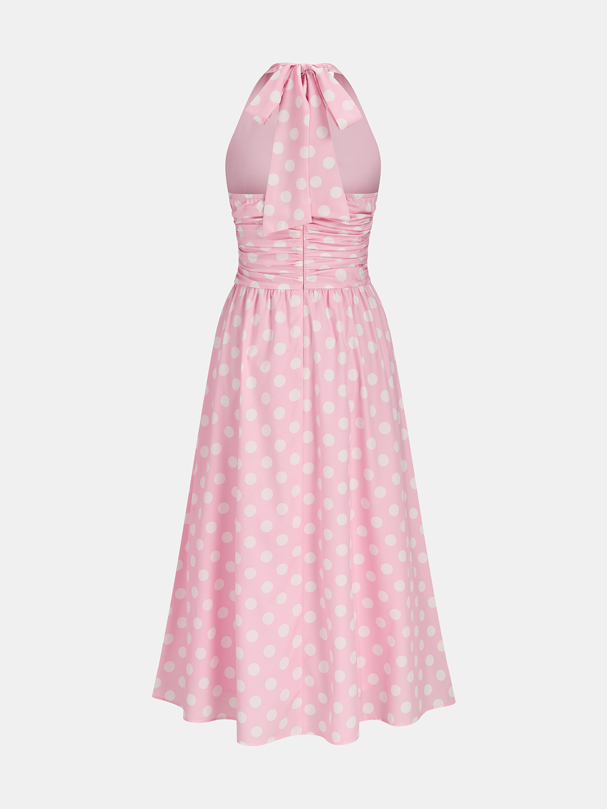 Polka Dot Halter Ruched Midi Dress