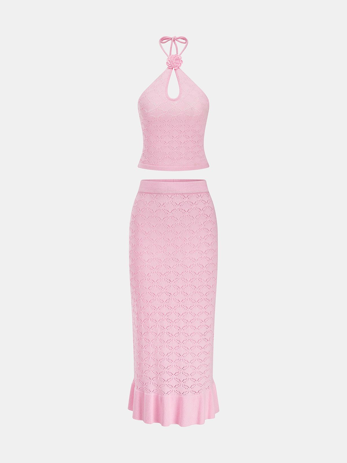3D Floral Crochet Halter Top & Mermaid Skirt Set