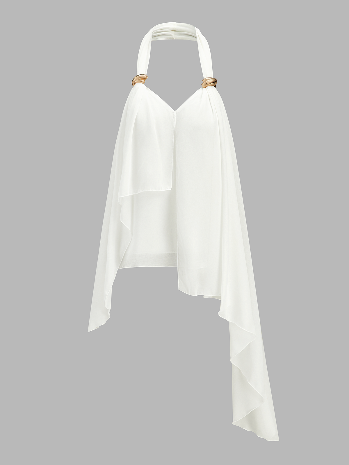 Metal Decor Asymmetric Flowy Halter Top