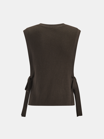 Side Tie Lace Panel Knit Sleeveless Vest