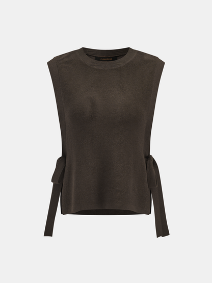 Side Tie Lace Panel Knit Sleeveless Vest