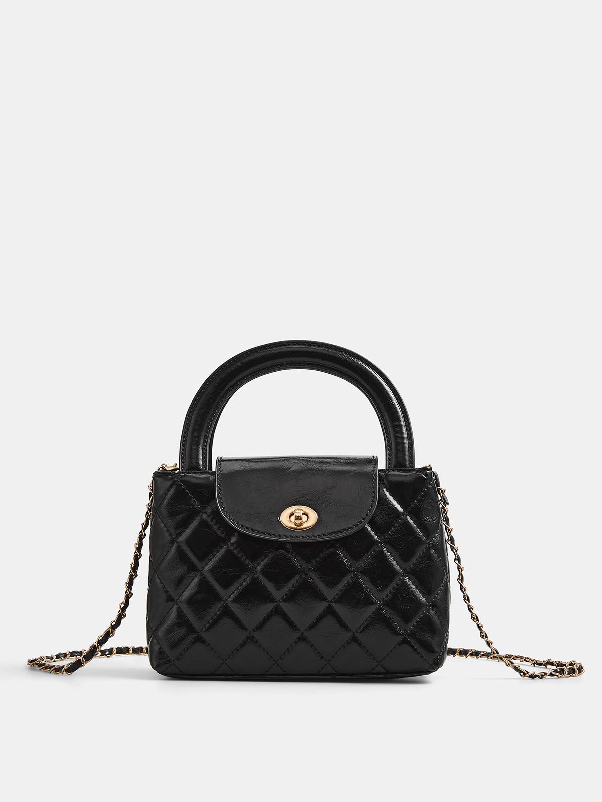 Quilted Turn Lock Top Handle Handbag